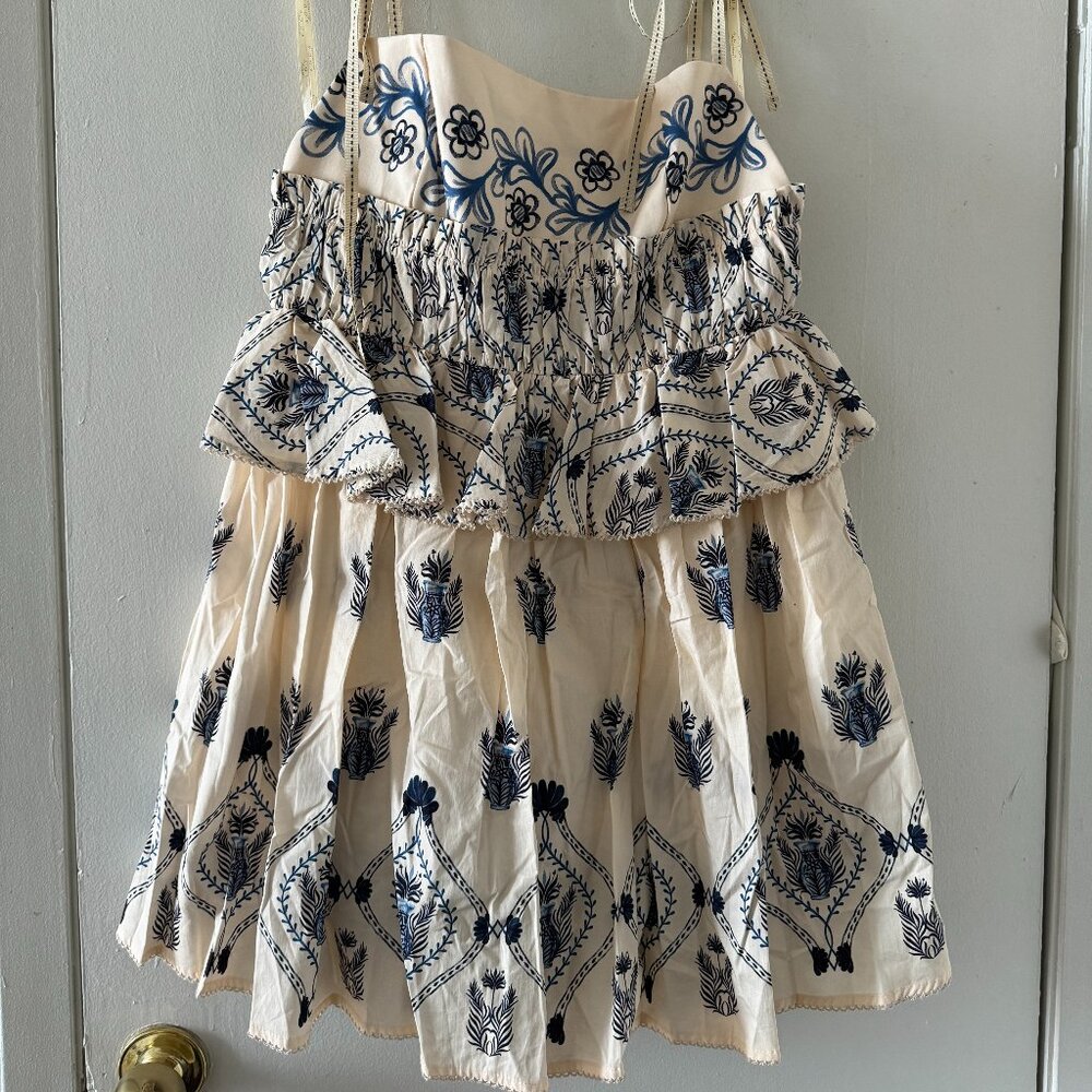 Agua by Agua Bendita Cream Mini Dress with Navy Floral Print